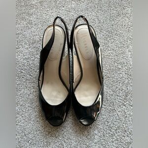 Nickels Black Patent Peep-Toe Slingback Heels